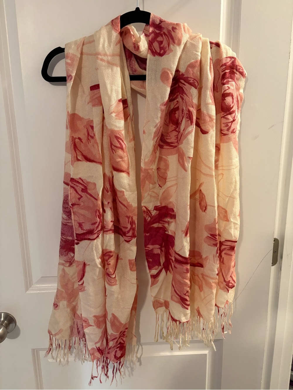 Floral Print Cream & Pink Scarf Wrap